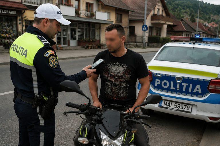 Motociclist oprit la Vișeu de Sus pentru lipsa căștii: polițiștii au descoperit că era băut și nu avea permis