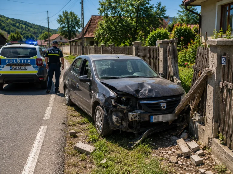 A ieșit de pe șosea și a intrat într-un gard din Poienile de Sub Munte: ce a afectat „prestația” șoferului