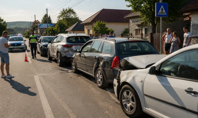 Accident cu patru mașini pe strada Făget din Sighetu Marmației: un șofer de 61 de ani a ajuns la spital