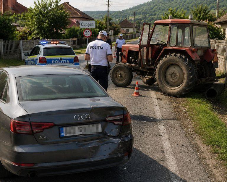 Fără permis și cu tractor neînmatriculat: accidentul care i-a adus dosar penal unui bărbat din Cupșeni